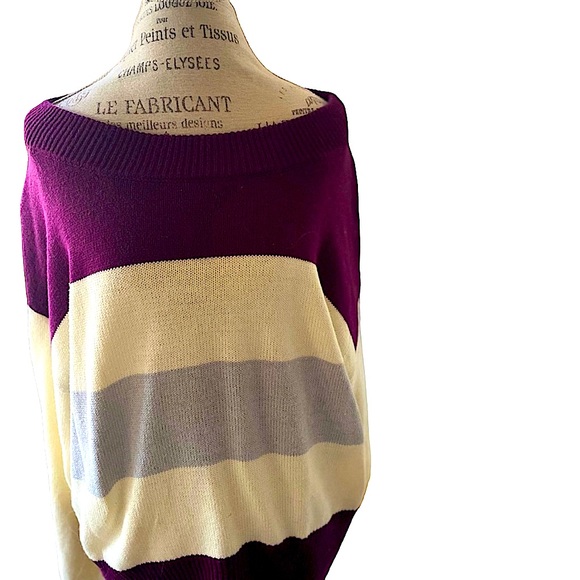 Lucky Brand Burgundy, Grey & Winter White Color-block Boatneck Sweater Size L - Picture 9 of 15